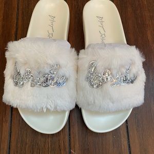 Betsey Johnson Faux Fur Bridal Slides